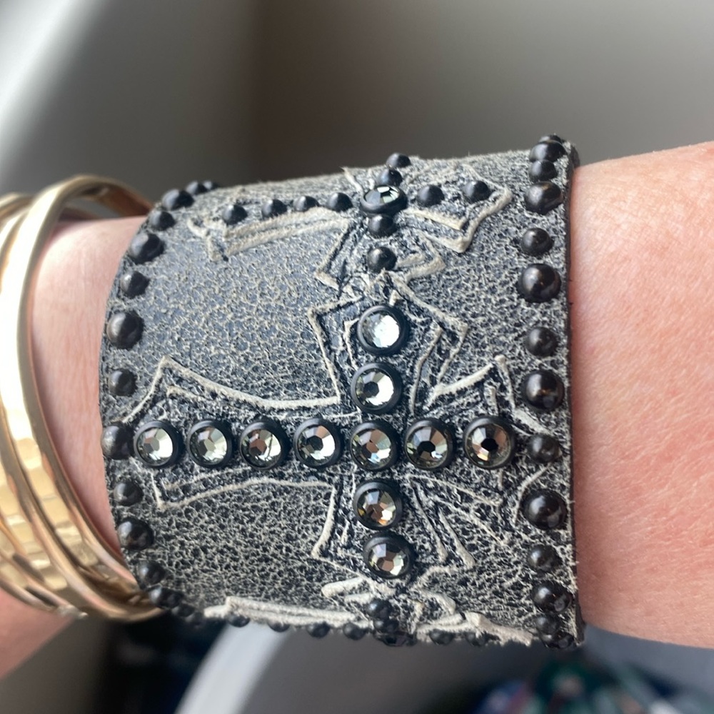 Kippys Cross Beaded Leather Cuff Bracelet